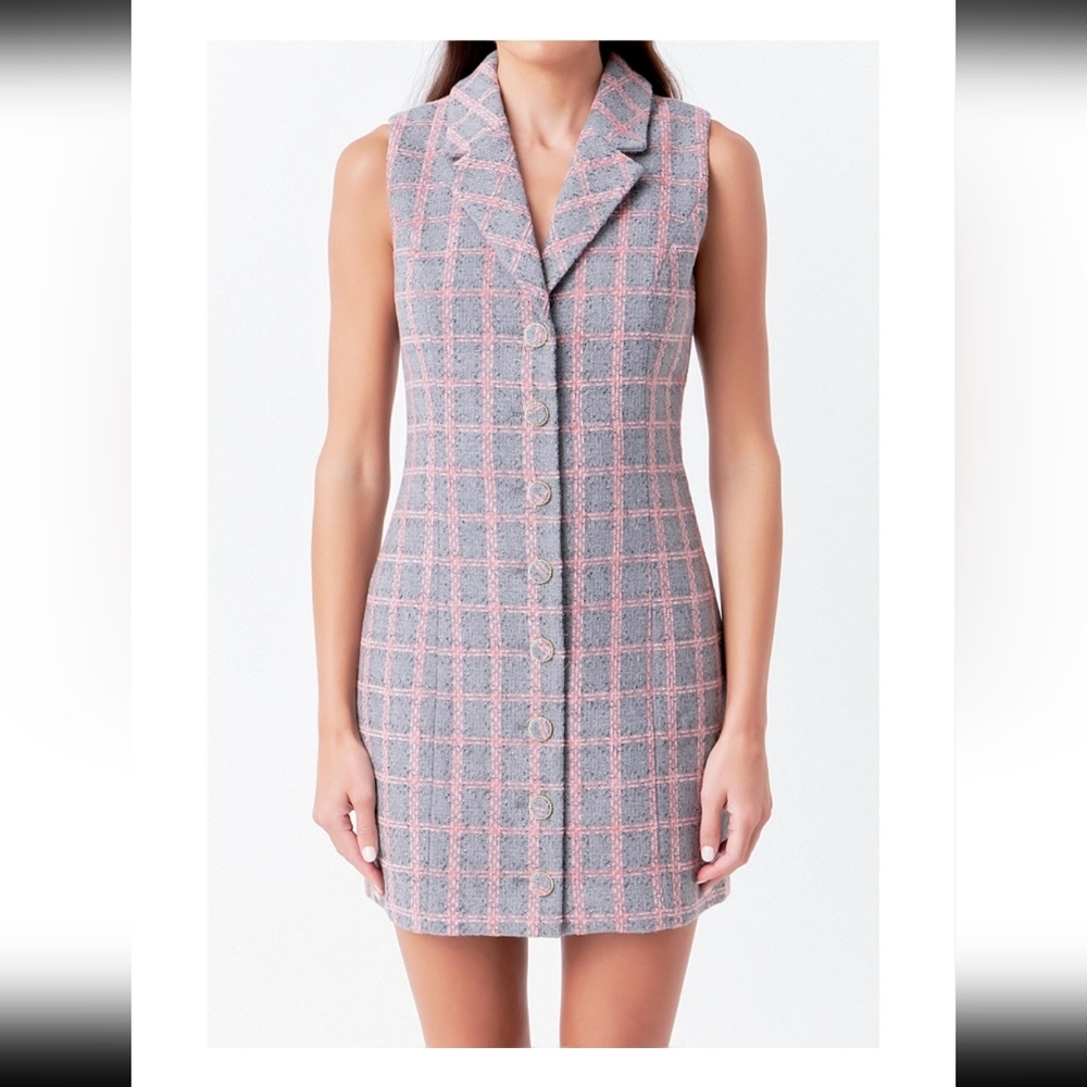 Endless Rose Check Tweed Sleeveless Mini Dress Size M